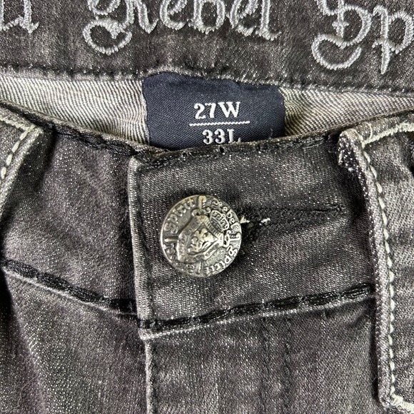 Rebel Spirit Jeans Womens 27 Black Embellished Mid Rise Straight Leg Denim Jeans - Picture 4 of 13